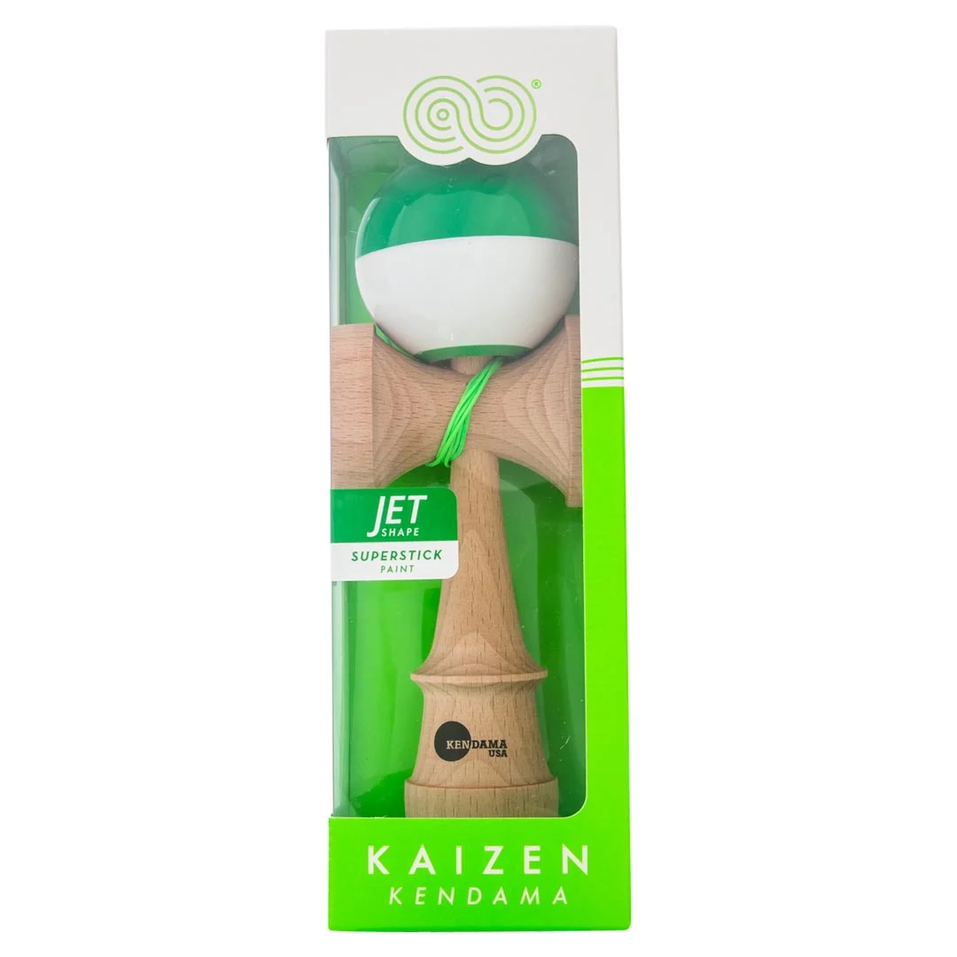 Kendama usa kaizen half split jet shape green beginner 4 packaging