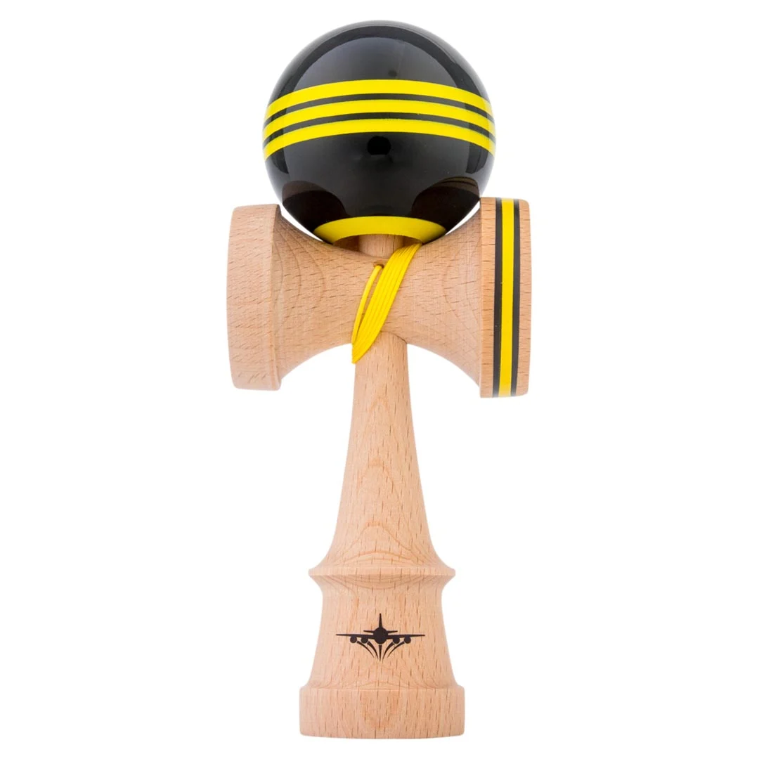 Kendama usa kaizen triple stripe jet shape black yellow beginner 1