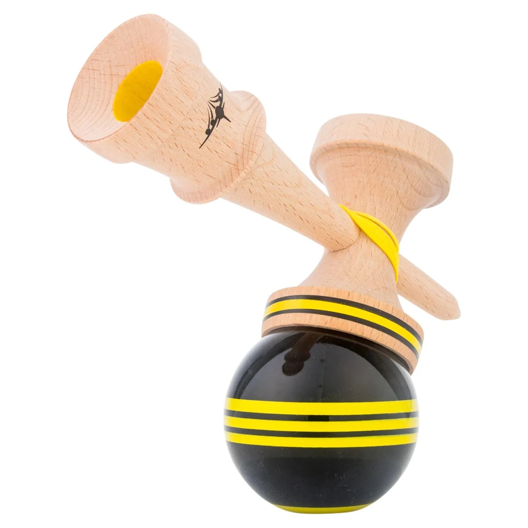 Kendama usa kaizen triple stripe jet shape black yellow beginner 3