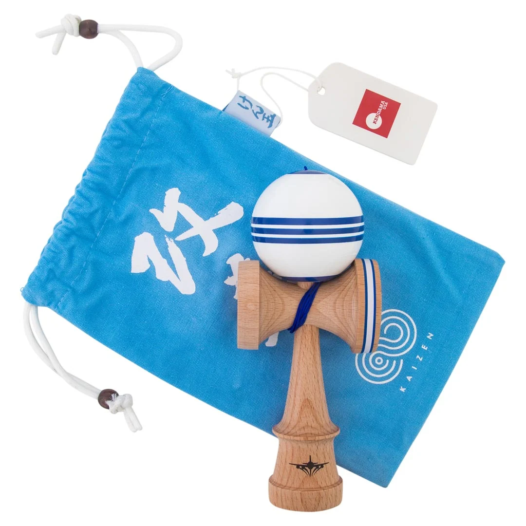 Kendama usa kaizen triple stripe jet shape blue white beginner 4 bag
