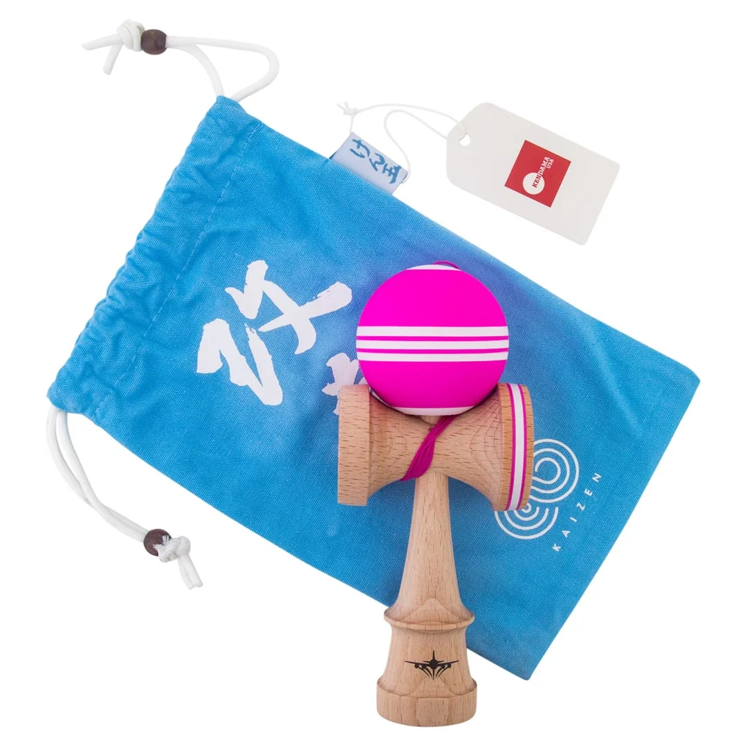 Kendama usa kaizen triple stripe jet shape pink beginner 4 bag